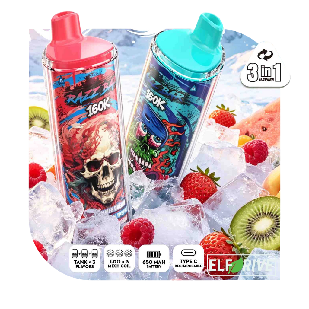 RAZZ BAR 160K BLUEBERRY ICE STRAWBERRY MANGO BLACK ICE DRAGON FRUIT 5%