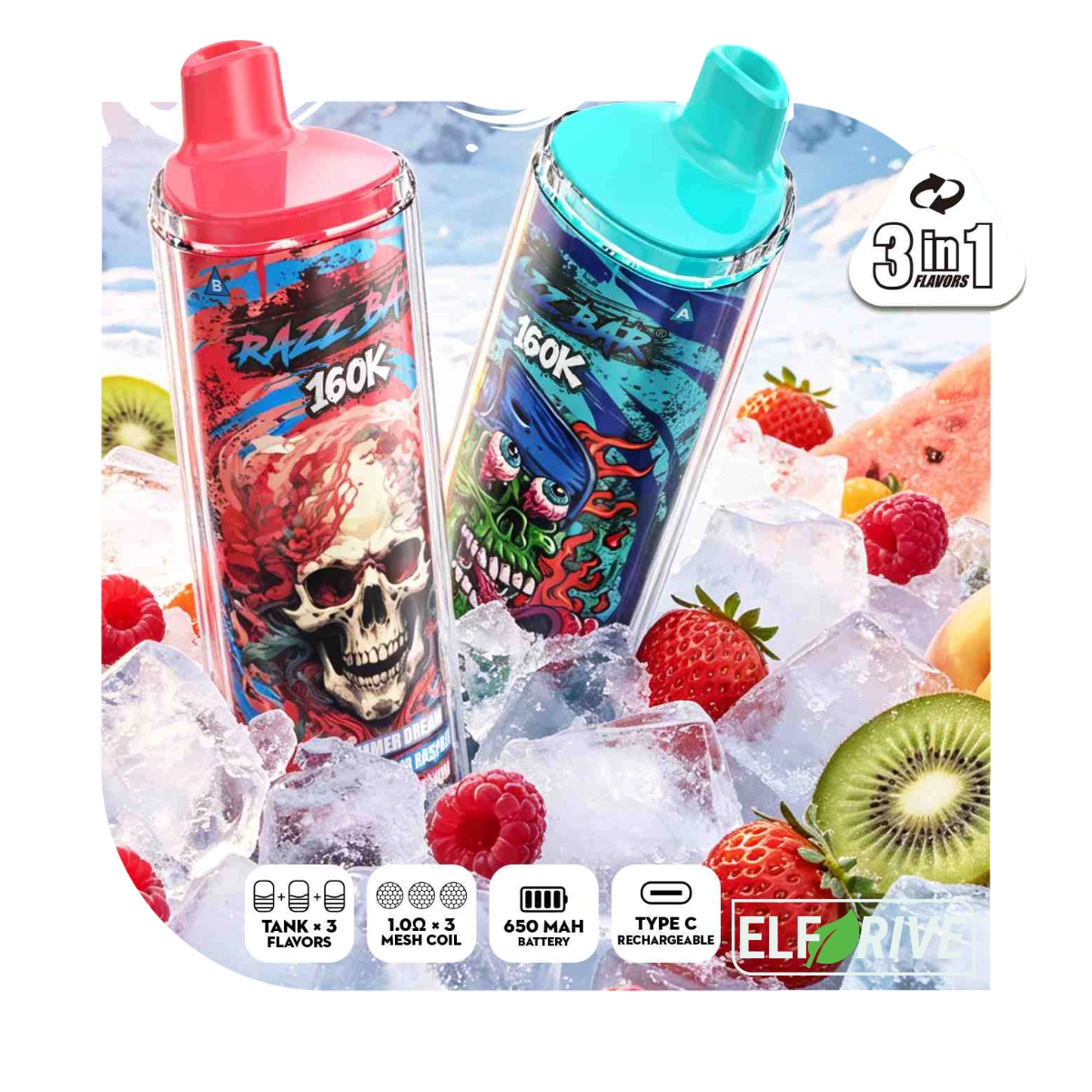 RAZZ BAR 160K LEMON LIME BLUE RAZZ ICE STRAWBERRY WATERMELON 5%