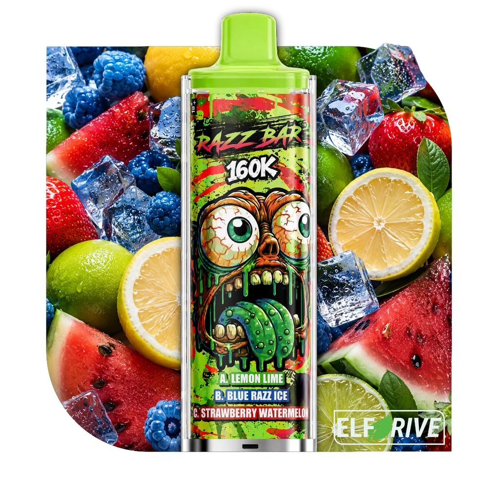 RAZZ BAR 160K LEMON LIME BLUE RAZZ ICE STRAWBERRY WATERMELON 5%