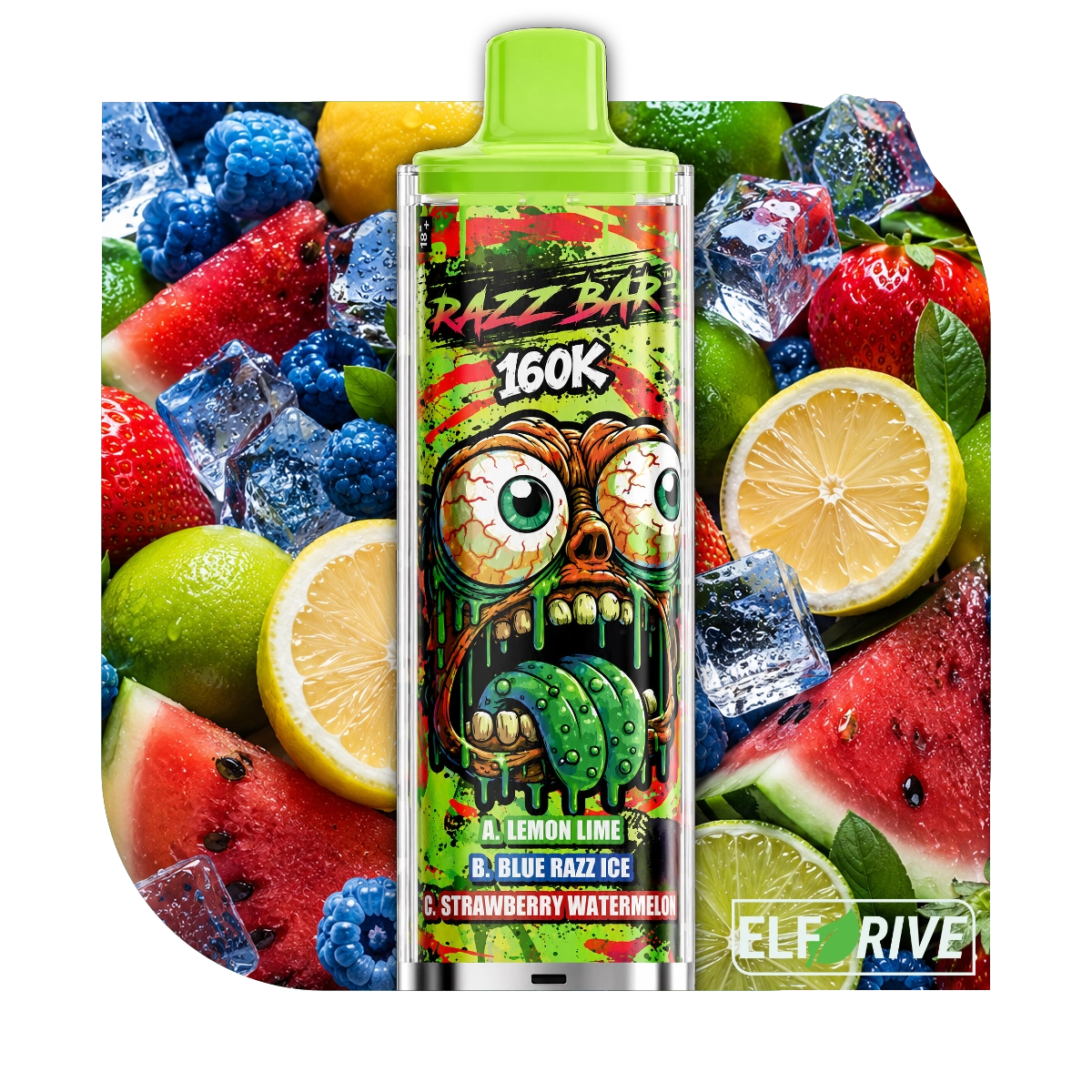 RAZZ BAR 160K LEMON LIME BLUE RAZZ ICE STRAWBERRY WATERMELON 5%
