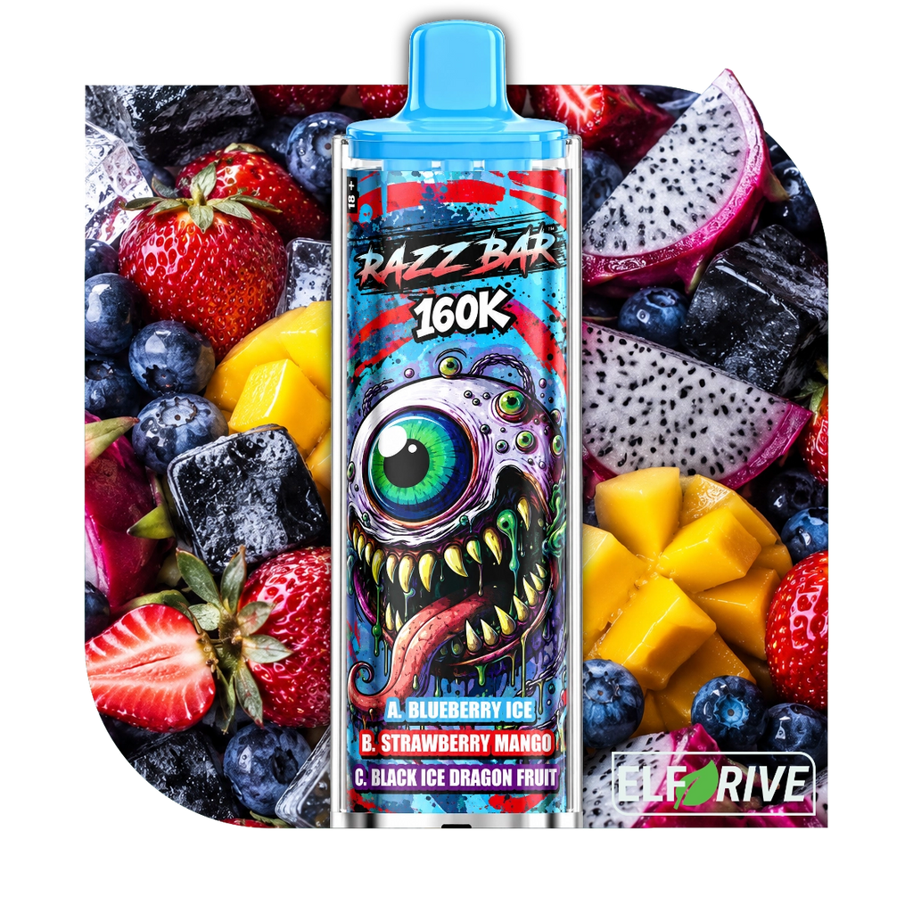 RAZZ BAR 160K BLUEBERRY ICE STRAWBERRY MANGO BLACK ICE DRAGON FRUIT 5%