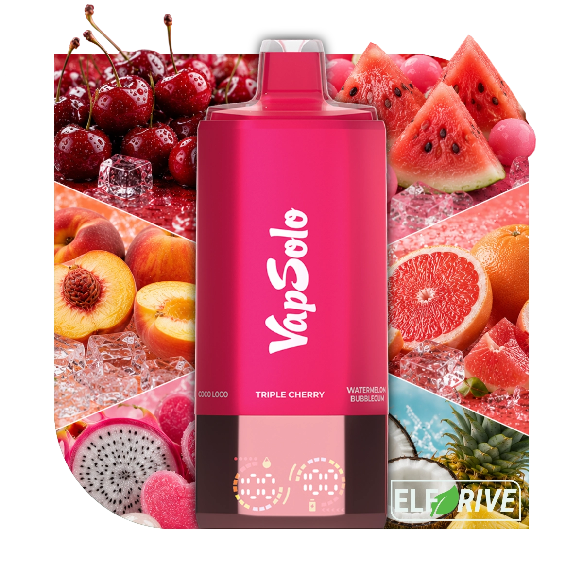 VAPSOLO SIXER 180K 6IN1 TRIPLE CHERRY & WATERMELON BUBBLEGUM & JUICY PEACH ICE & GRAPEFRUIT REFRESHER & LOVE 66 & COCO LOCO 5%