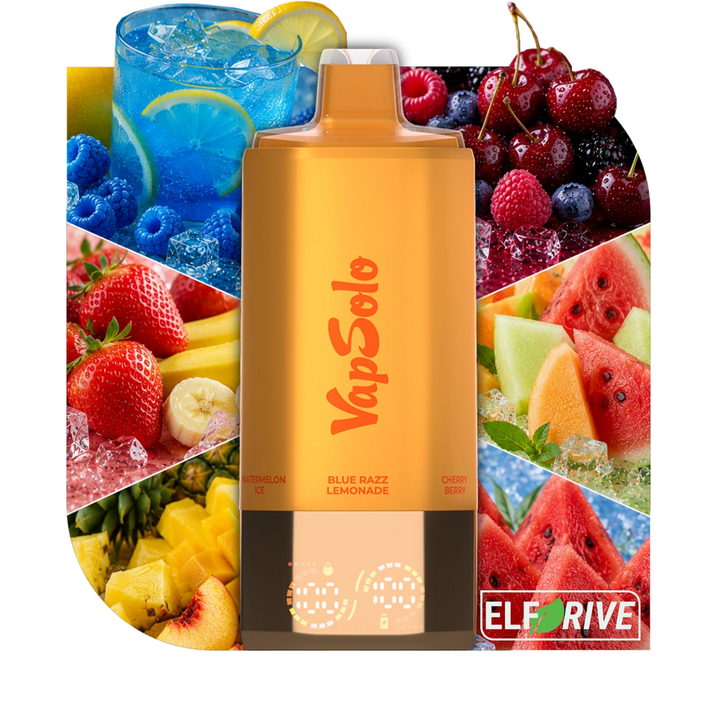 VAPSOLO SIXER 180K 6IN1 BLUE RAZZ LEMONADE & CHERRY BERRY & STRAWBERRY BANANA & TRIPLE MELON & PEACH MANGO PINEAPPLE & WATERMELON ICE 5%