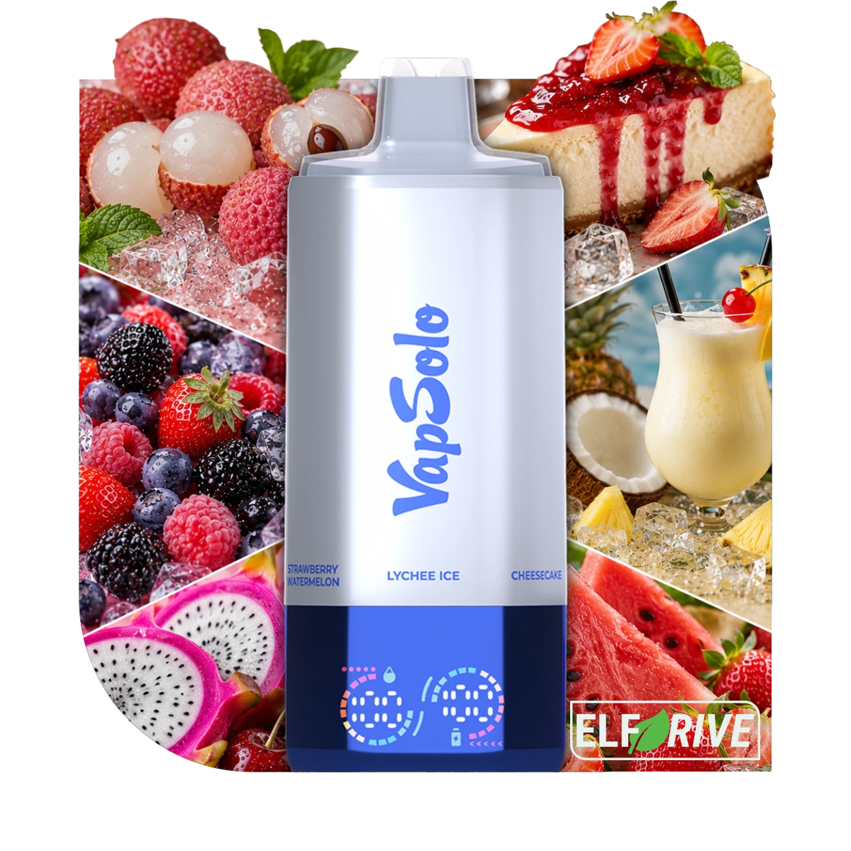 VAPSOLO SIXER 180K 6IN1 LYCHEE ICE & CHEESECAKE & PINA COLADA & MIXED BERRY & DRAGONFRUIT BANANA CHERRY & STRAWBERRY WATERMELON 5%