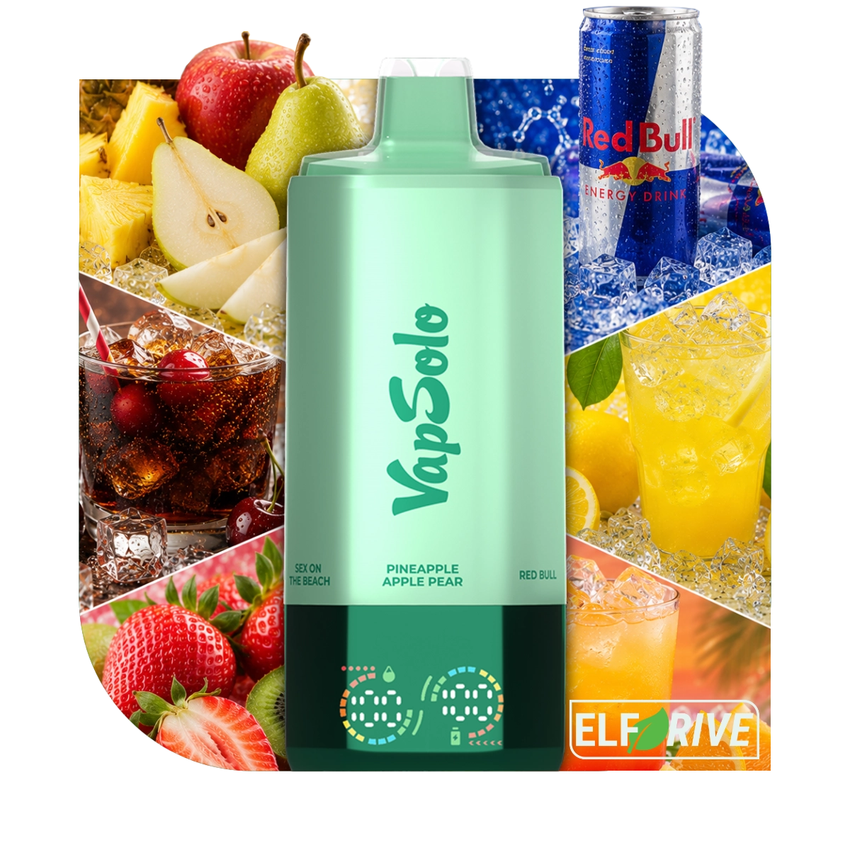 VAPSOLO SIXER 180K 6IN1 PINEAPPLE APPLE PEAR & RED BULL & CHERRY COLA & SOLO ONE & STRAWBERRY KIWI & SEX ON THE BEACH 5%